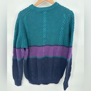 Vintage Claybrooke Classic Colorblock Knit Sweater in Teal, Purple, and Navy XL